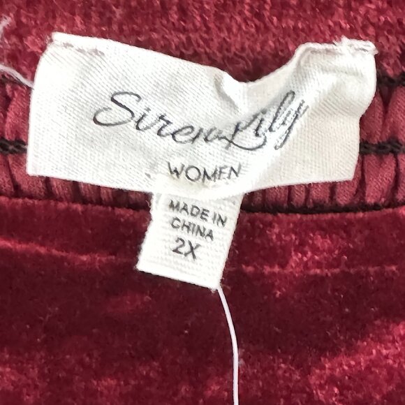 NWT Burgundy 2X Velvet Blouse Sheer Swiss Dot Sleeves Smocked Back Siren Lily - Picture 9 of 12